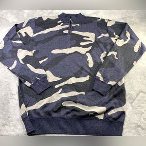 Whipper Men’s Pullover 1/4 Zip Blue Camouflage Sweater Size- XL